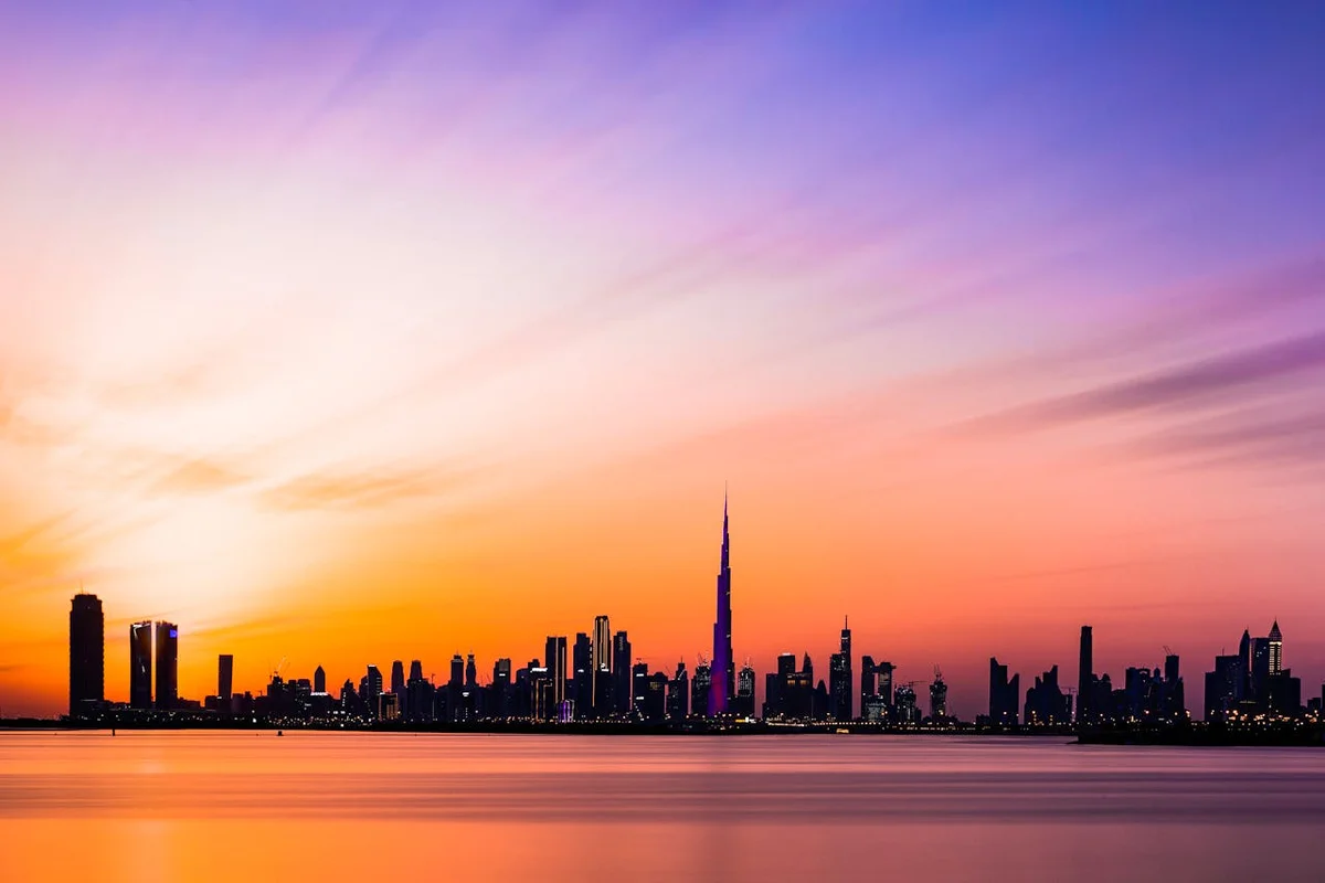 Dubai skyline while sun is going down